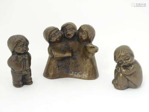 A set of solid bronze cast Christmas figures, formed as