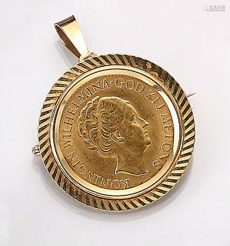 18 kt gold brooch/pendant with coin