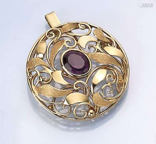 14 kt gold brooch/pendant with amethyst