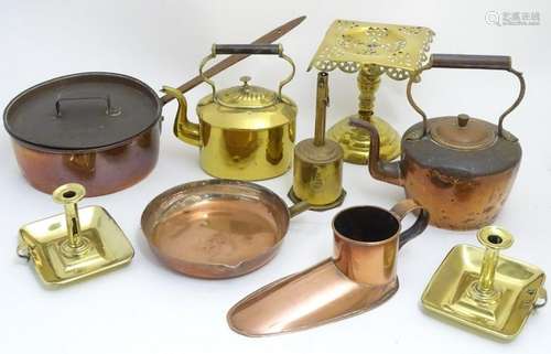 Assorted brass and copper items, to include a copper