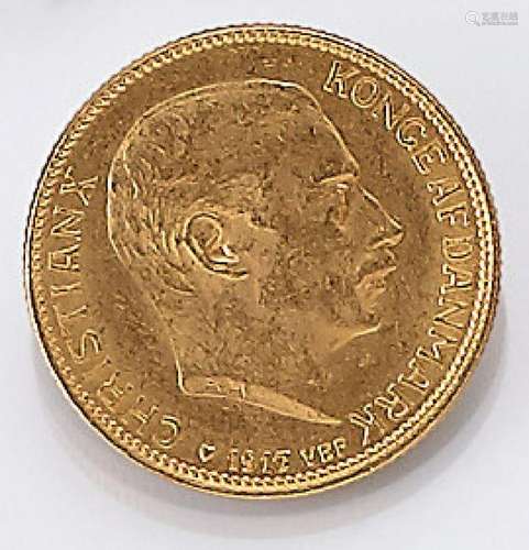 Gold coin, 20 Kroner, Denmark, 1917, ChristianX., Konge