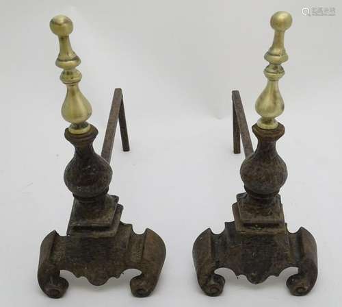 Fire dogs: a pair of late 20thC cast iron Andirons /