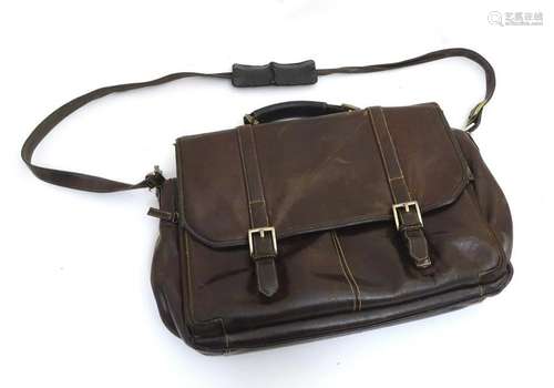 A late 20thC leather computer satchel with shoulder