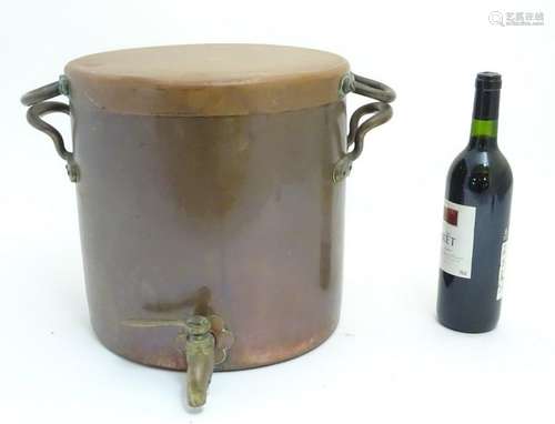 A 19thC copper urn with brass and bronze handles and