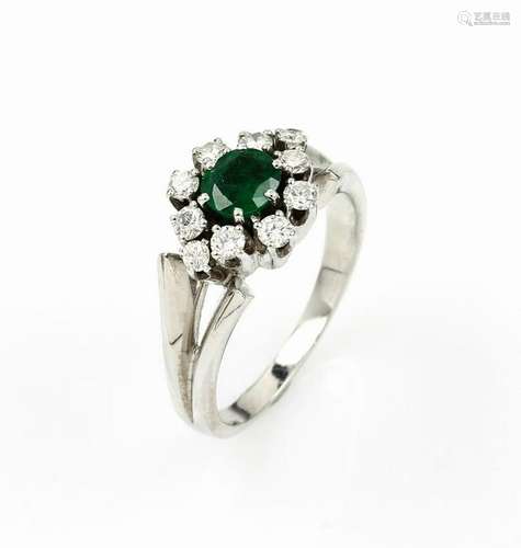 18 kt gold ring with emerald and brilliants