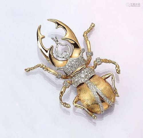 18 kt gold brooch 'stag beetle' with diamonds