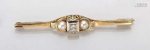 14 kt gold brooch with cultured pearls and brilliant