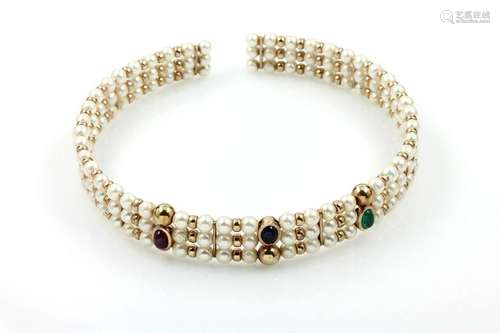 Circlet with cultured pearls and coloured stones