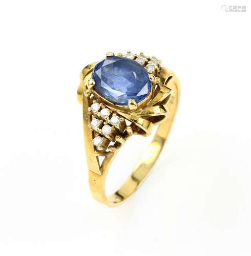 18 kt gold ring with sapphire and brilliants