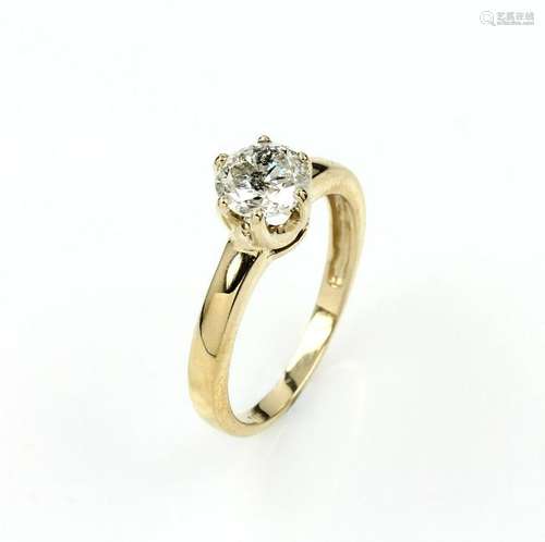 14 kt gold solitaire ring with brilliant