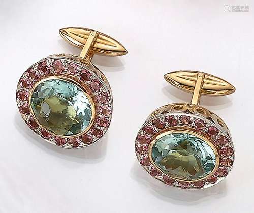 Pair of 18 kt gold cufflinks with coloured stones