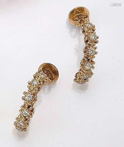 Pair of 18 kt gold semi hoop earrings with brilliants