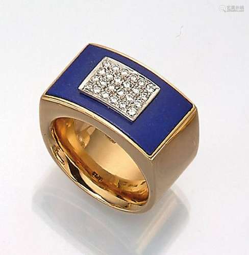 18 kt gold ring with lapis lazuli and brilliants