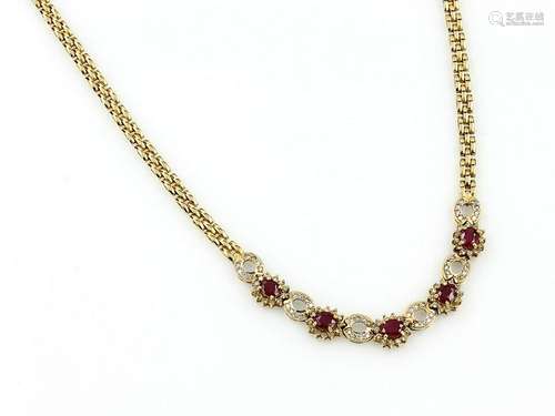 18 kt gold necklace with diamonds and rubies