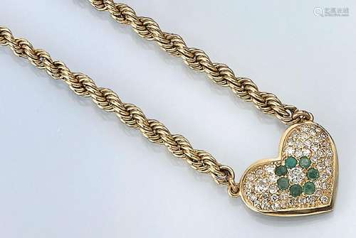 14 kt gold necklace with emerald and diamonds