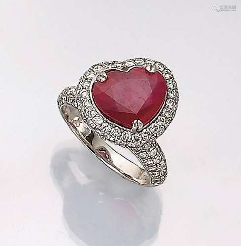 18 kt gold ring with ruby and brilliants