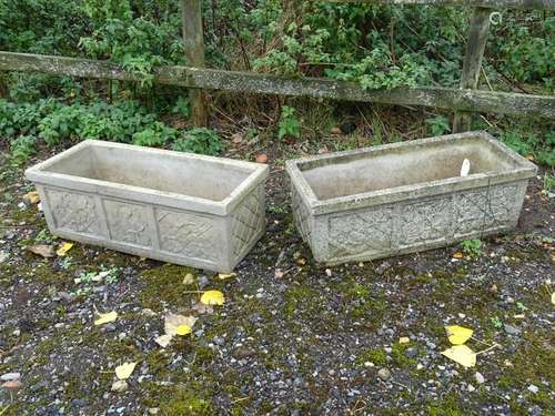 Re-constituted Stone: a pair of oblong low planters