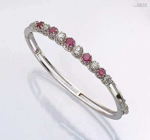 14 kt gold bangle with rubies and diamonds