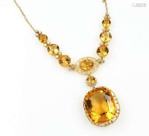 18 kt gold necklace with citrines and diamonds