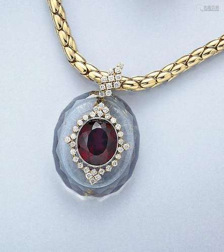 18 kt gold pendant with citrine, rhodolite and