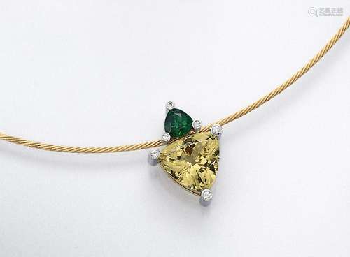 18 kt gold pendant with goldberyl, tsavorites and