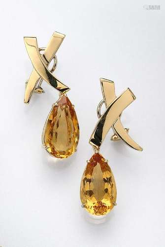 Pair of 18 kt gold TIFFANY & CO earrings with citrines