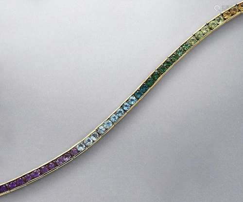 18 kt gold rainbow bracelet with coloured stones