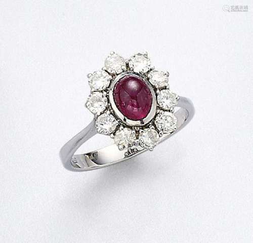 18 kt gold ring with ruby and brilliants