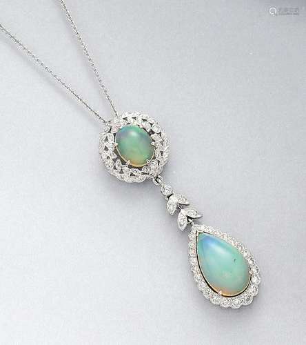 18 kt gold necklace with opals and diamonds