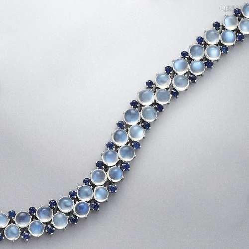 18 kt gold bracelet with moonstones and sapphires