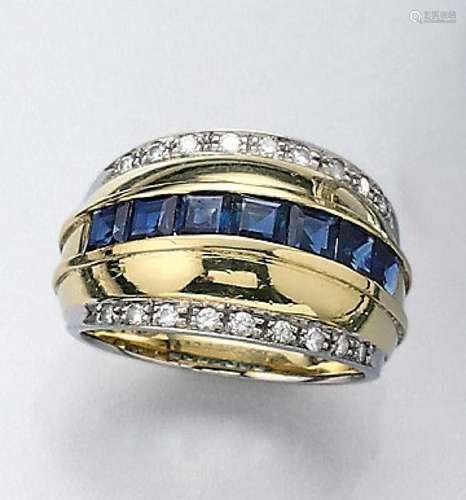 18 kt gold ring with brilliants and sapphires