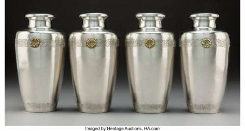 74002: A Set of Four Japanese Silver Vases with Gilt Mo