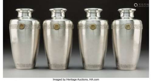 74002: A Set of Four Japanese Silver Vases with Gilt Mo