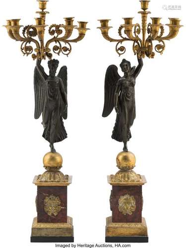 25098: A Pair of French Empire-Style Rouge Marble, Gilt