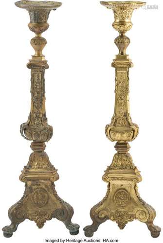 25100: A Pair of Italian Baroque-Style Gilt Bronze Cand