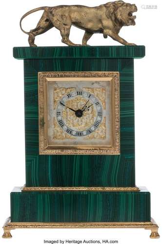 25104: A Malachite and Gilt Metal Mantel Clock with Swi