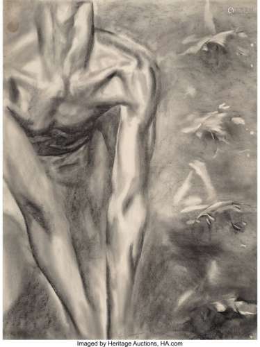 77159: John Currin (b. 1962) Male Nude, 1981 Charcoal o