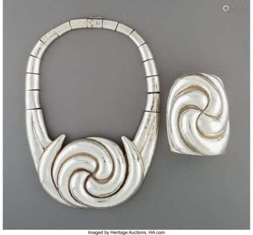 74030: A Graziella Laffi Silver Necklace and Cuff Set,