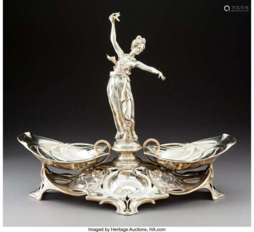 74062: A German Jugendstil Silver Figural Centerpiece,