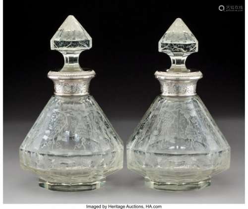 74067: A Pair of French Silver Mounted Etched Glass Dec