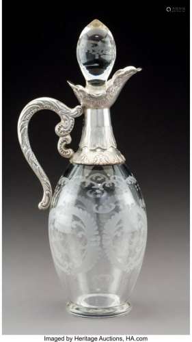 74069: A German Silver-Mounted Etched Glass Ewer with S