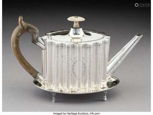 74093: A Henry Chawner Silver Teapot with Underplate, L