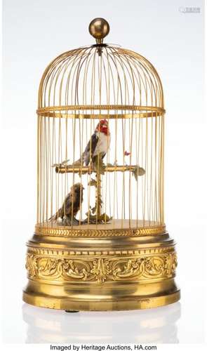 25179: A French Gilt Metal and Taxidermy Automaton Bird