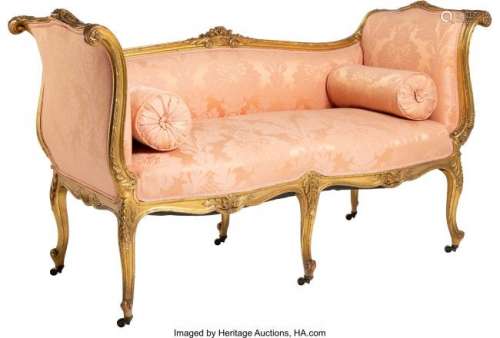 25182: A Louis XV-Style Carved Giltwood and Jacquard Se