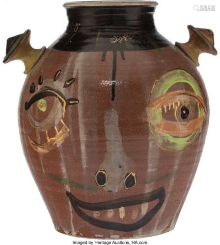 25201: A Frederick J. Brown Glazed Terracotta Vase Mark