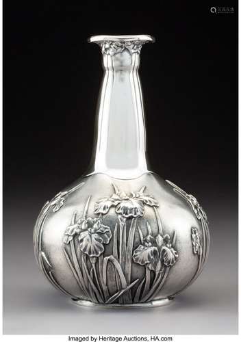 74134: A Galmer Ltd. Iris Pattern Silver Vase, New York