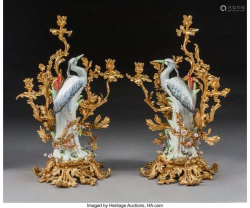 74167: A Pair of Louis XV-Style Porcelain and Gilt Bron