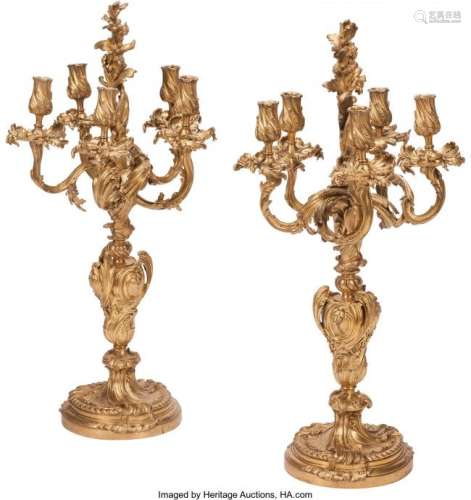74171: A Pair of French Louis XV-Style Gilt Bronze Five
