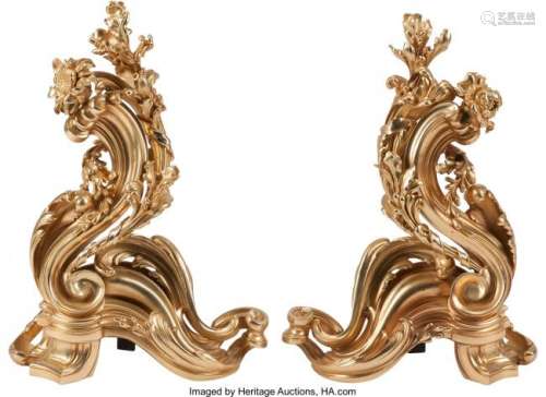 74172: A Pair of Louis XV-Style Gilt Bronze Chenets, mi
