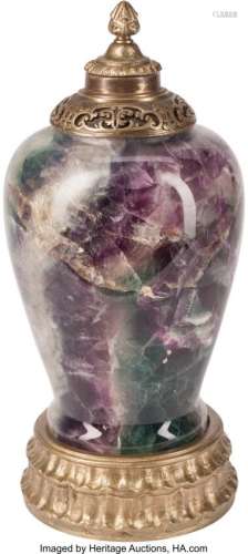 74176: A Bronze Mounted Carved Fluorite Urn 13 x 7 inch